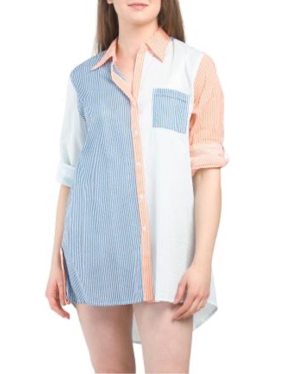 TRUE DESTINATION Other - TRUE DESTINATION Voile Button Front Printed Cover-up Shirt